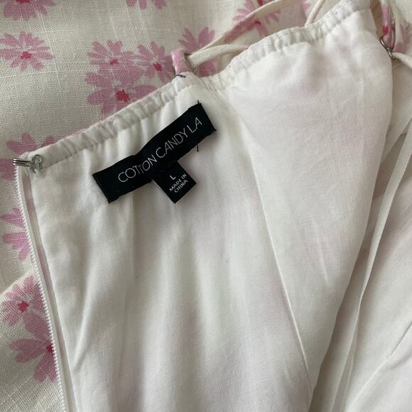 Cotton Candy LA Pink Floral Linen Mini Dress L - Picture 6 of 8